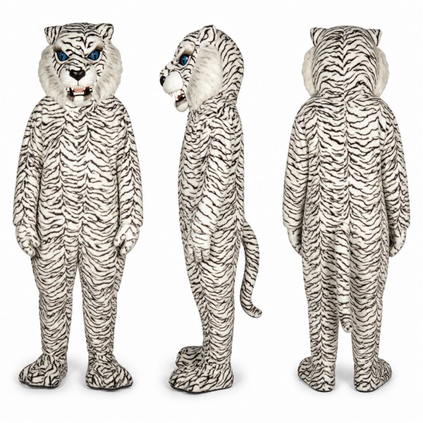 White Tiger Mascot Costume with Gray Stripes Adult