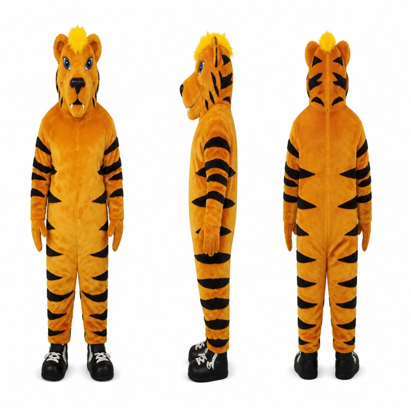 Tiger Mascot Costume in Orange with Black Stripes Adult