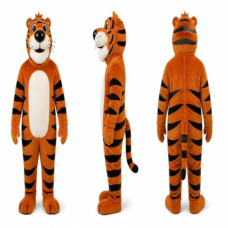 Tiger Mascot Costume in Orange with Black Stripes and White Belly Adult