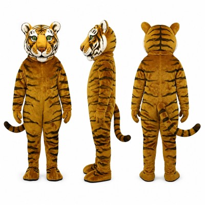 Tiger Mascot Costume in Orange with Black Stripes Adult