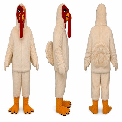 Turkey Mascot Costume in Beige with Red Wattle Adult