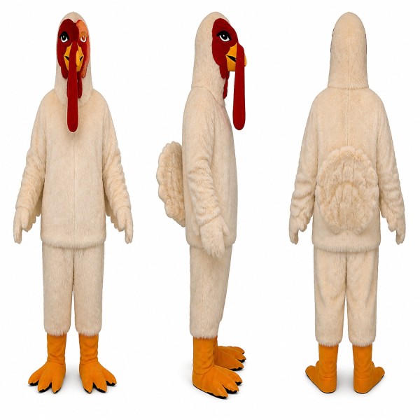 Turkey Mascot Costume in Beige with Red Wattle Adult