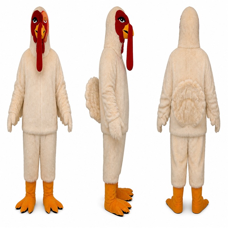 Turkey Mascot Costume in Beige with Red Wattle Adult