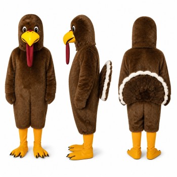 Turkey Mascot Costume in Brown with Red Wattle Adult