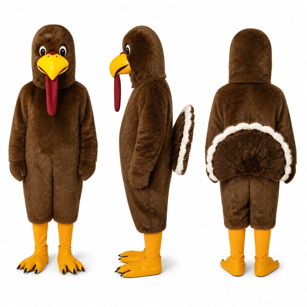 Turkey Mascot Costume in Brown with Red Wattle Adult