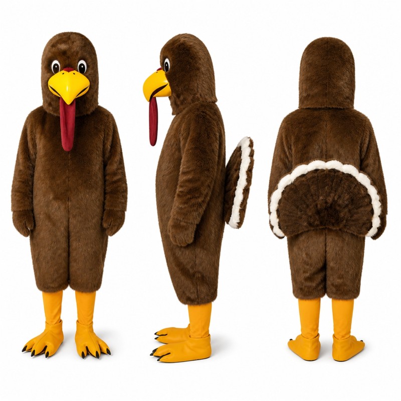 Turkey Mascot Costume in Brown with Red Wattle Adult