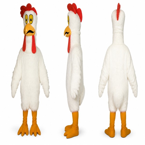 Chicken Mascot Costume in White with Red Comb Adult