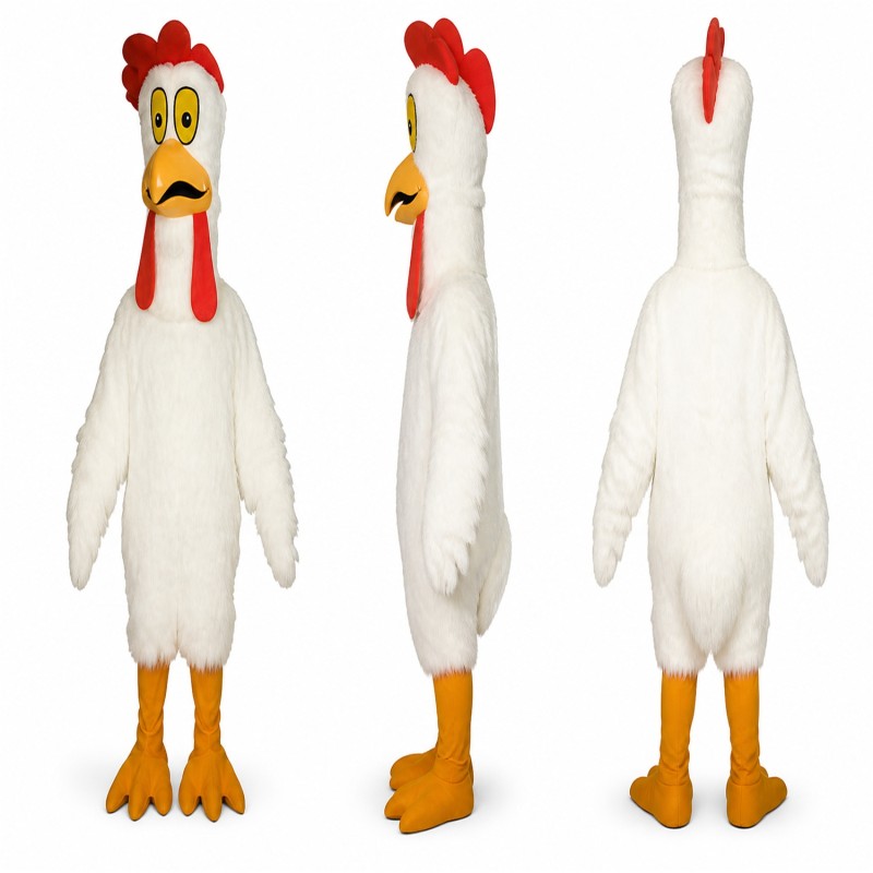 Chicken Mascot Costume in White with Red Comb Adult