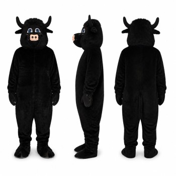 Bull Mascot Costume in Black with Short Horns Adult