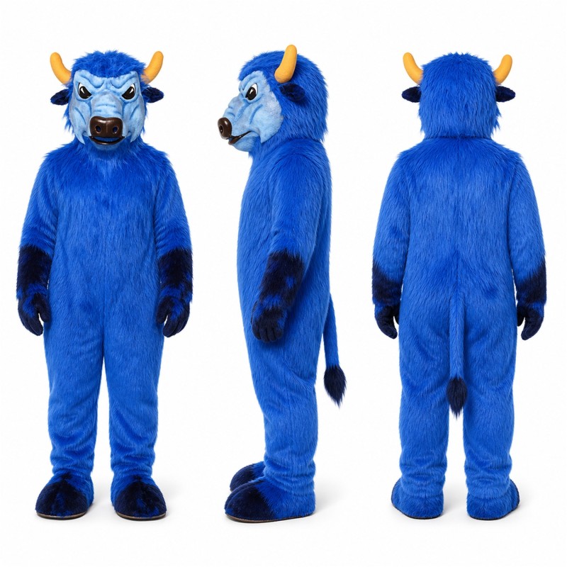 Bull Mascot Costume in Bright Blue with Yellow Horns Adult