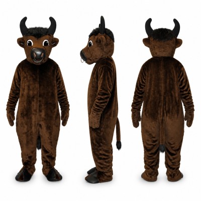 Bull Mascot Costume in Brown with Black Horns Adult
