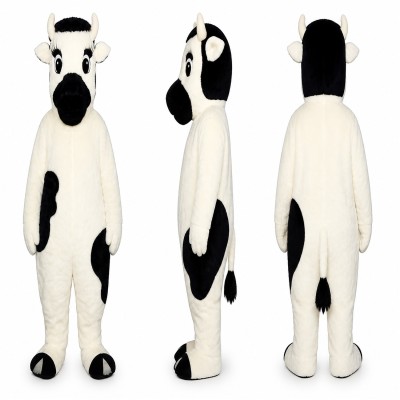 Cow Mascot Costume in White with Black Patches Adult
