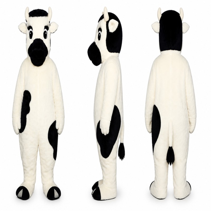 Cow Mascot Costume in White with Black Patches Adult