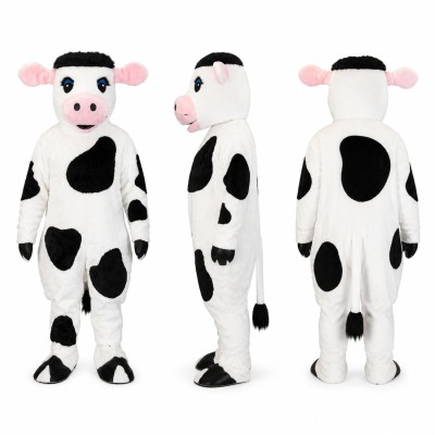 Cow Mascot Costume in White with Black Patches and Pink Muzzle Adult