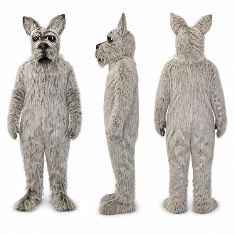 Wolf Mascot Costume in Shaggy Gray with Pointed Ears Adult
