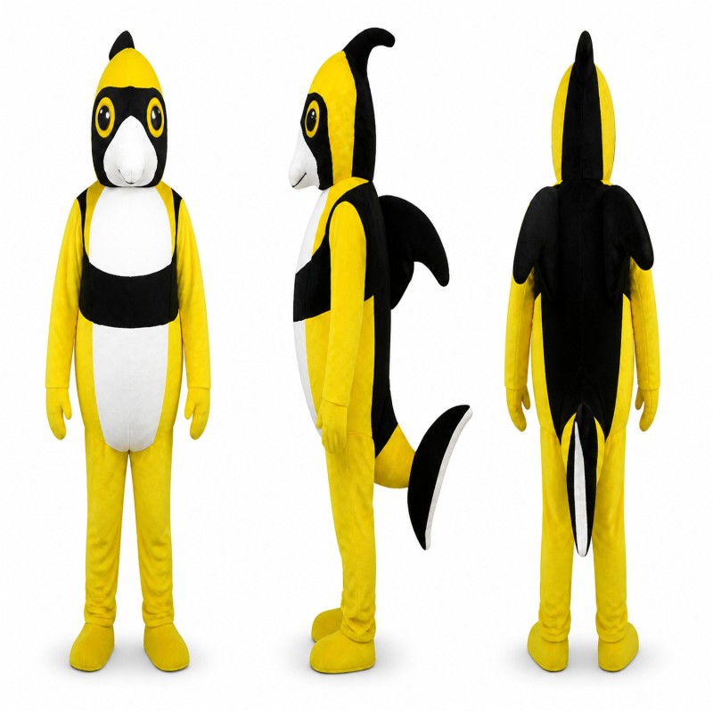 Clownfish Mascot Costume in Yellow and Black with White Belly Adult