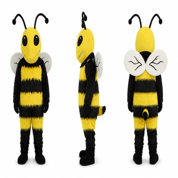 Bee Mascot Costume in Yellow and Black with Gray Wings Adult