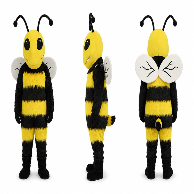 Bee Mascot Costume in Yellow and Black with Gray Wings Adult