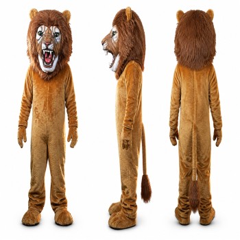 Lion Mascot Costume in Tan with Shaggy Mane and Roaring Face Adult