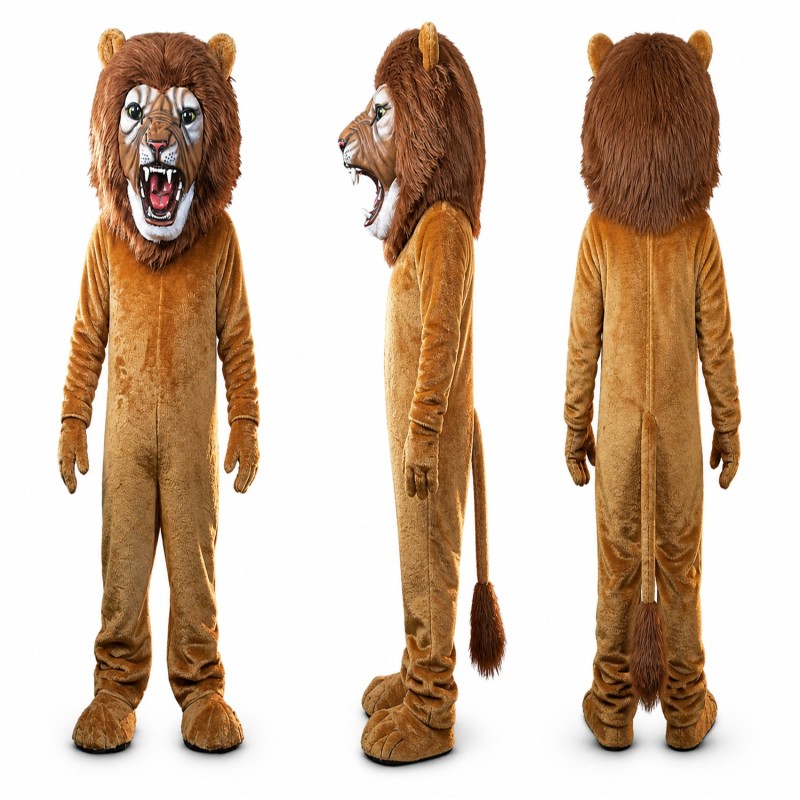 Lion Mascot Costume in Tan with Shaggy Mane and Roaring Face Adult