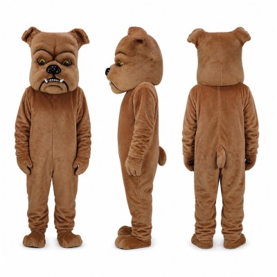Bulldog Mascot Costume in Brown with Wrinkled Face Adult