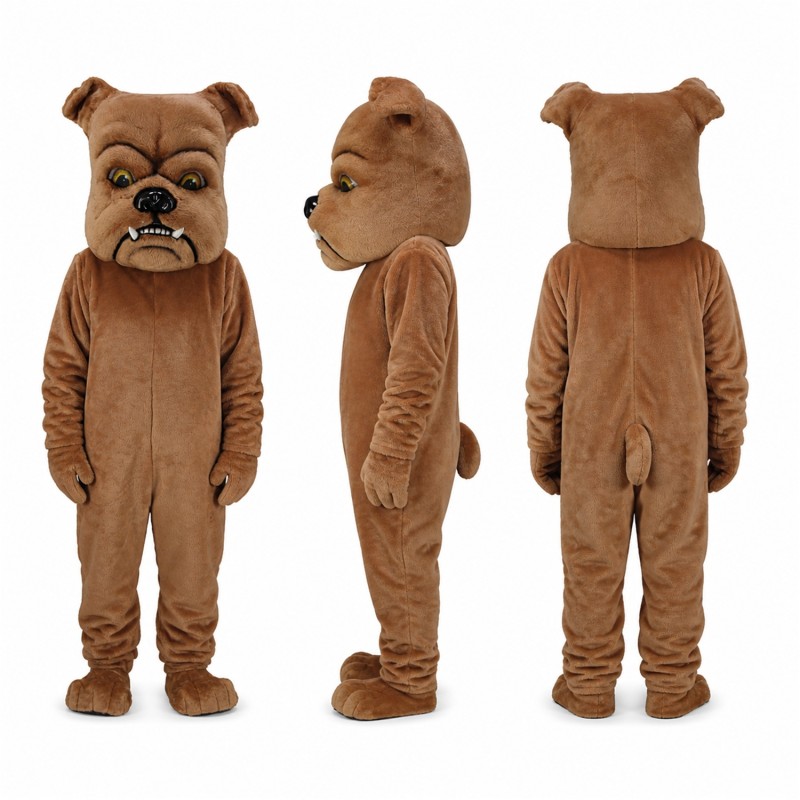 Bulldog Mascot Costume in Brown with Wrinkled Face Adult