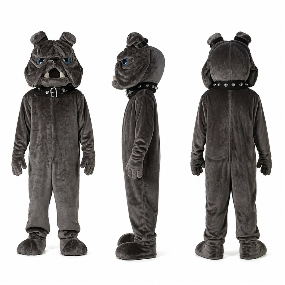 Bulldog Mascot Costume in Gray with Wrinkled Face Adult Bulldog Mascot Costume in Gray with Wrinkled Face Adult