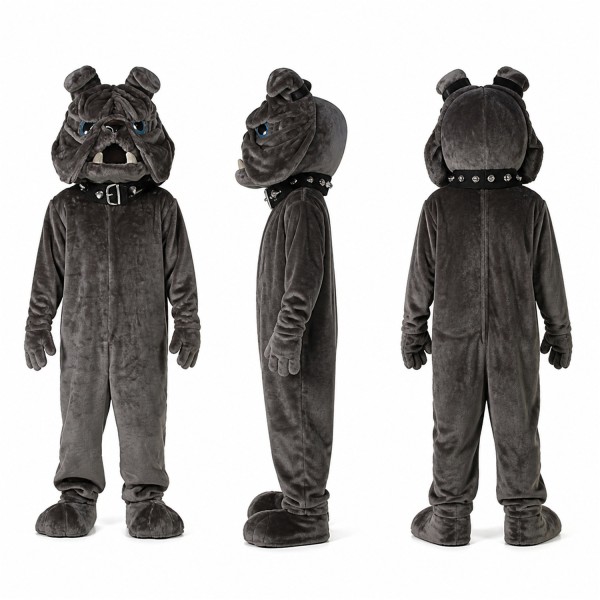 Bulldog Mascot Costume in Gray with Wrinkled Face Adult