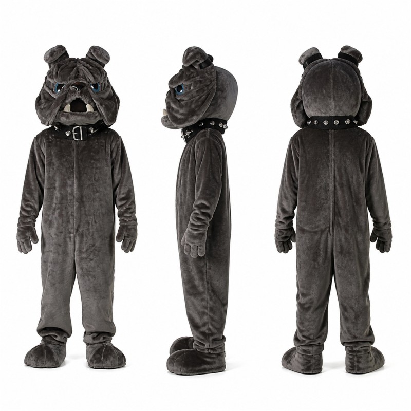 Bulldog Mascot Costume in Gray with Wrinkled Face Adult