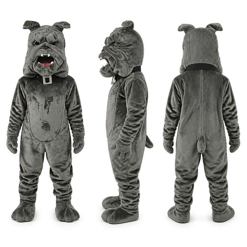 Bulldog Mascot Costume in Gray with Red Tongue Adult