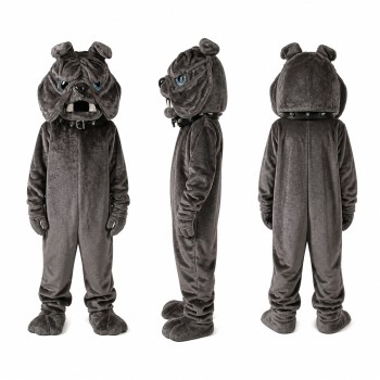 Bulldog Mascot Costume in Gray with Buck Teeth Adult