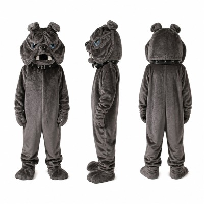 Bulldog Mascot Costume in Gray with Buck Teeth Adult
