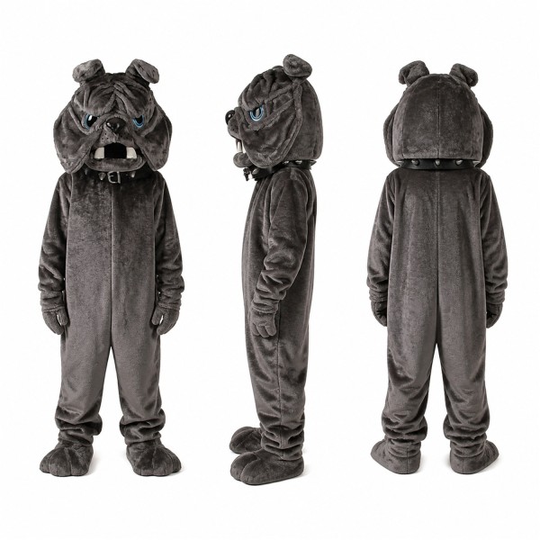 Bulldog Mascot Costume in Gray with Buck Teeth Adult