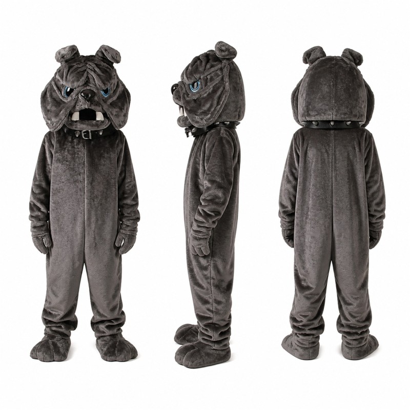 Bulldog Mascot Costume in Gray with Buck Teeth Adult