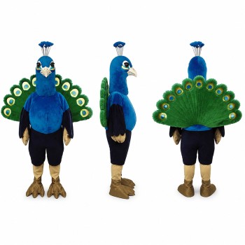Peacock Mascot Costume in Blue with Green Fan Tail Adult