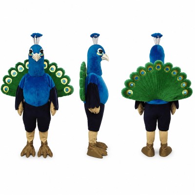 Peacock Mascot Costume in Blue with Green Fan Tail Adult