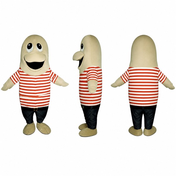Dolphin Mascot Costume in Gray with Red Striped Shirt Adult