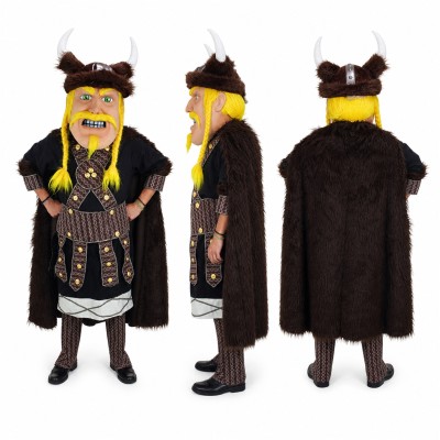 Viking Warrior Mascot Costume in Black and Gold with Horned Helmet Adult