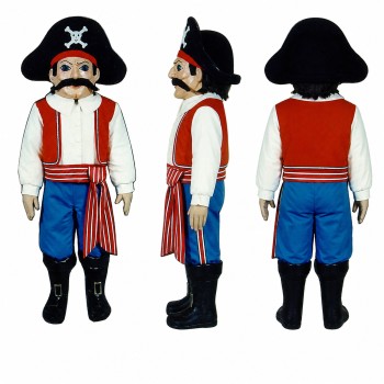 Pirate Mascot Costume in Red and Blue with Black Hat Adult