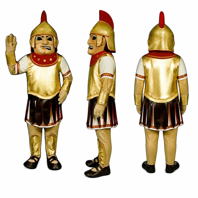 Gladiator Mascot Costume in Gold with Red Plume Adult