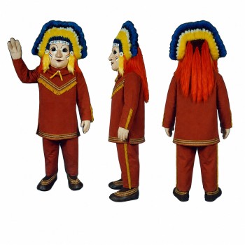 Medieval Noble Mascot Costume in Red with Blue Headpiece Adult