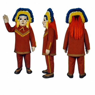Medieval Noble Mascot Costume in Red with Blue Headpiece Adult