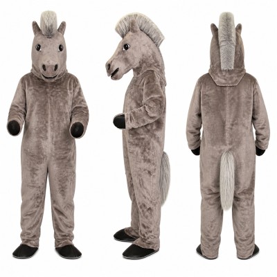 Horse Mascot Costume in Gray with Black Hooves Adult