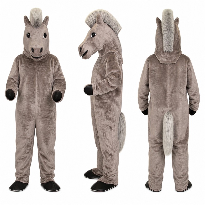 Horse Mascot Costume in Gray with Black Hooves Adult