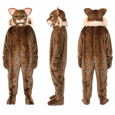 Lynx Mascot Costume with Spotted Brown Fur and Large Ears Adult