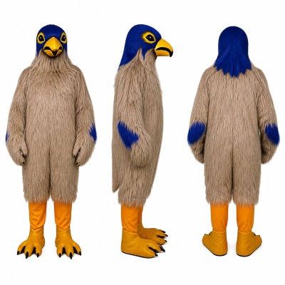 Eagle Mascot Costume in Gray with Blue Head and Yellow Beak Adult