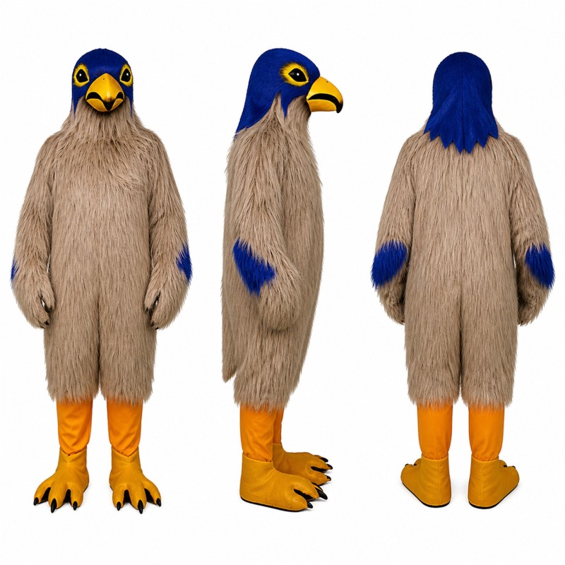 Eagle Mascot Costume in Gray with Blue Head and Yellow Beak Adult