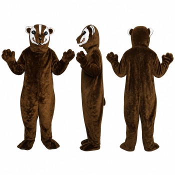 Badger Mascot Costume in Brown with White Face Stripe Adult