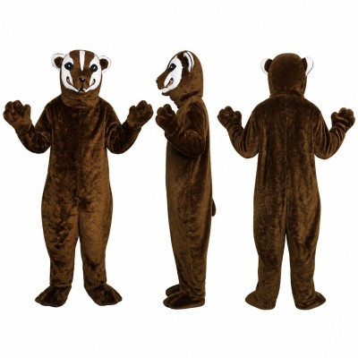 Badger Mascot Costume in Brown with White Face Stripe Adult