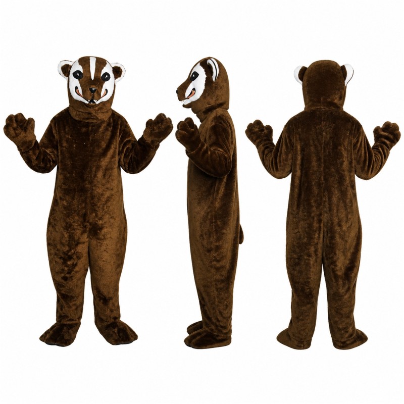 Badger Mascot Costume in Brown with White Face Stripe Adult